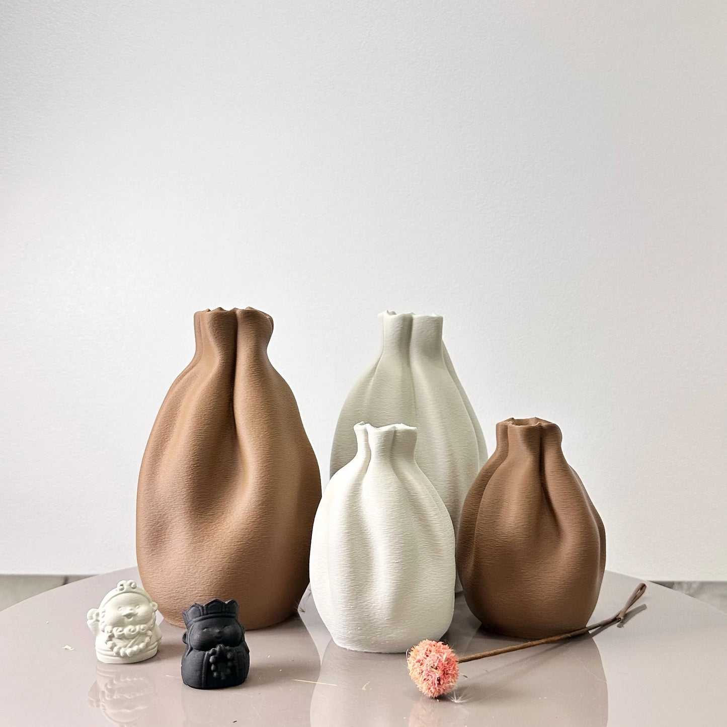 Textured Fabric-Style Vase Set - Modern 2-Piece Boho Decorative Collection