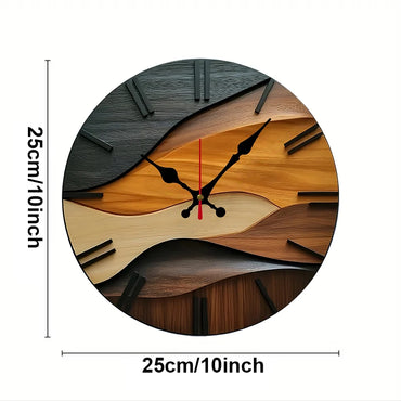 Nordic Abstract Wooden Wall Clock - 2D Flat Geometric Silent Clock for Modern Living Room & Office Decor