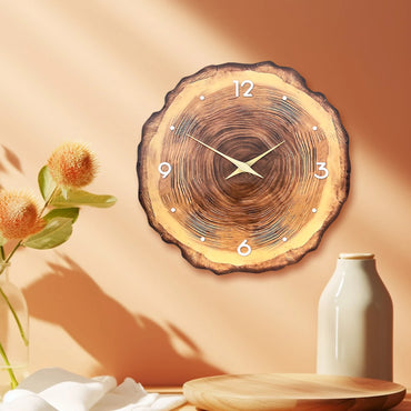 Rustic Log Section Wall Clock - Wooden Ring Veneer Silent Clock with Solid Wood Pointers