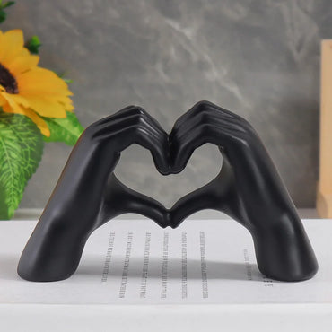 Heart Gesture Hand Sculpture - Modern Love Symbol Resin Statue for Romantic Home Decor