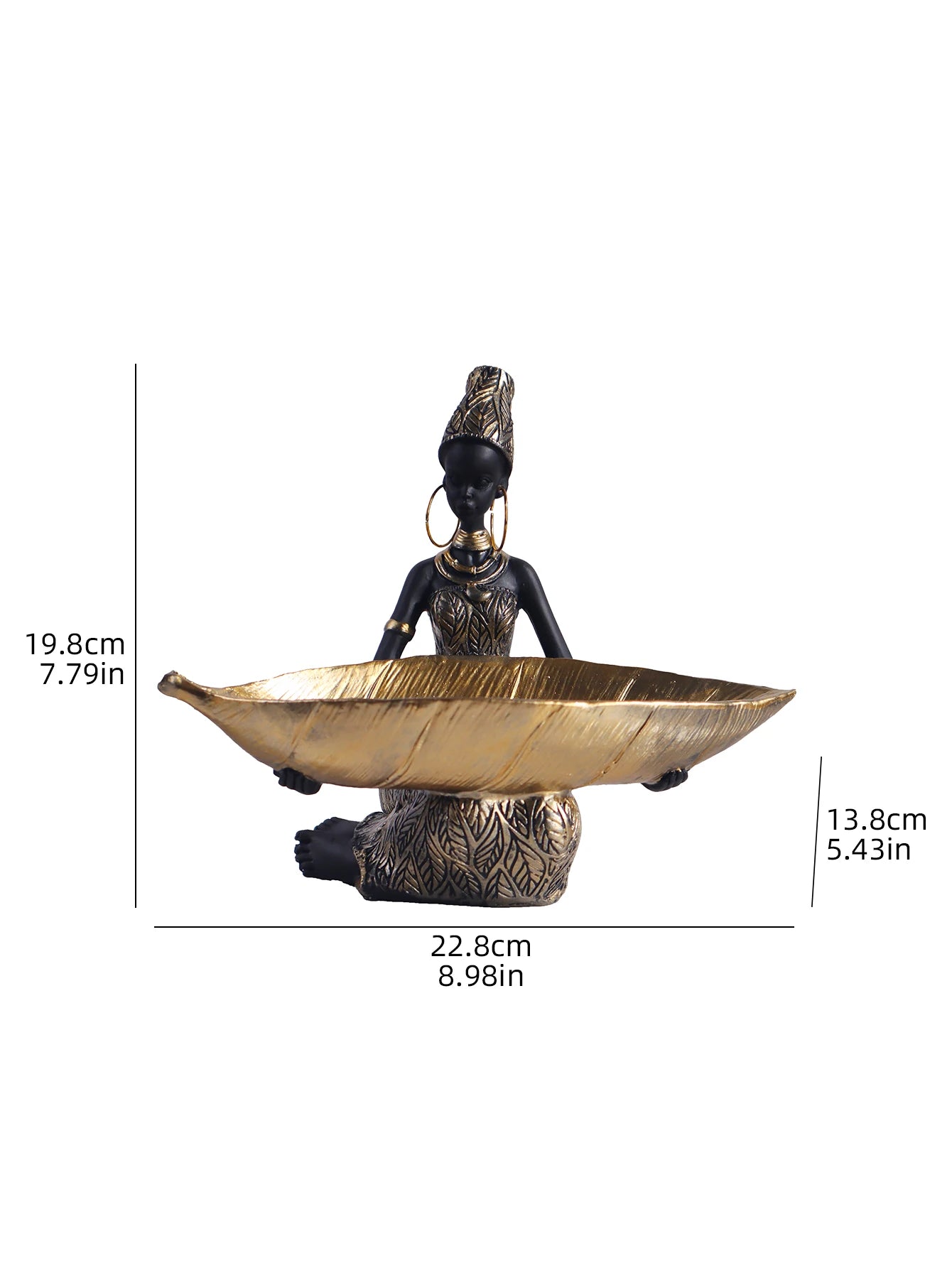 Vintage African Lady Sculpture with Storage Tray - Exotic Resin Figurine & Jewellery Organiser