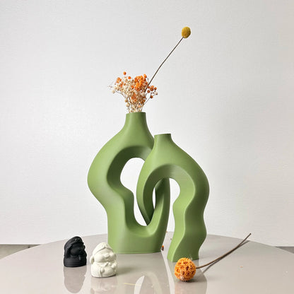 Interlocking Ceramic-Style Vases - Modern 2-Piece Abstract Set