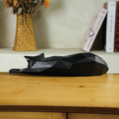 Geometric Lying Cat Sculpture - Modern Polygonal Resin Figurine for Desk & Shelf Decor