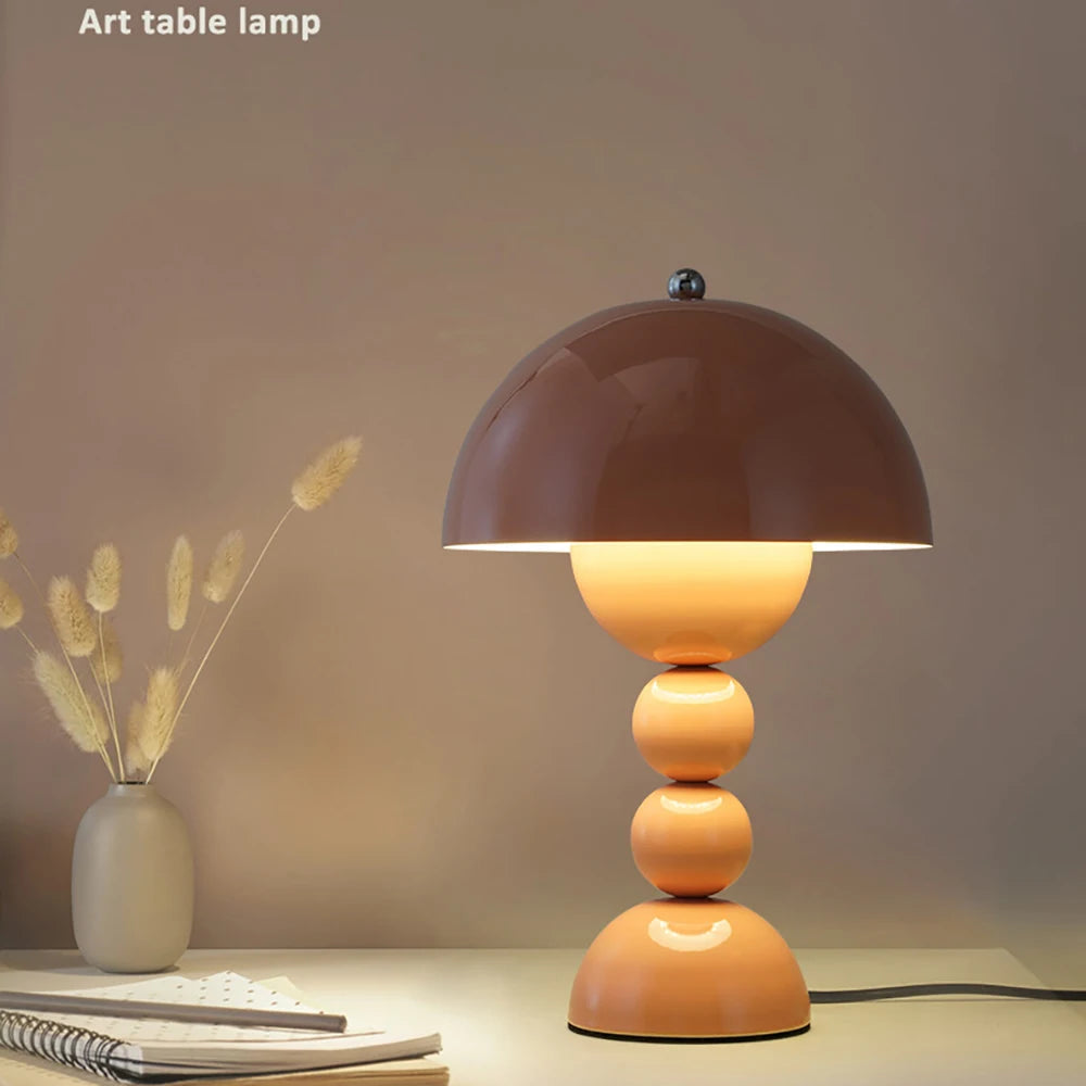 Nordic LED Table Lamp - Retro Mushroom Desk Light with 3-Color Stepless Dimming