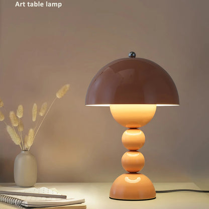 Nordic LED Table Lamp - Retro Mushroom Desk Light with 3-Color Stepless Dimming