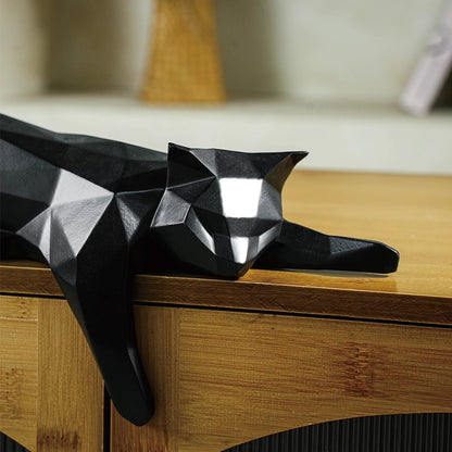 Geometric Lying Cat Sculpture - Modern Polygonal Resin Figurine for Desk & Shelf Decor