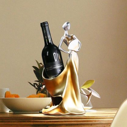 Lady in Gold Wine Holder - Elegant European Resin Sculpture