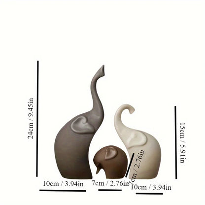 Nordic Matte Ceramic Elephant Family Figurines - Modern Animal Sculptures Set (3 or 4 Pieces) for Bookshelf Living Room Decor