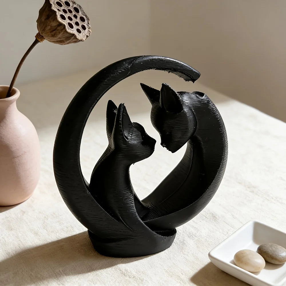 Minimalist Interactive Hugging Cats Statue - Modern Ceramic-Style Silhouette Sculpture for Bedroom Nightstand & Romantic Home Decor