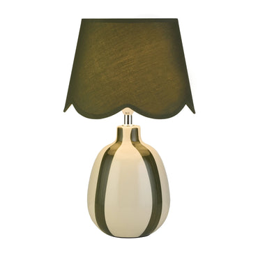 Clover Green Striped Ceramic Table Lamp - Modern Farmhouse Bedside Light with Scalloped Shade