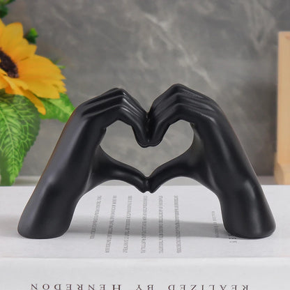Heart Gesture Hand Sculpture - Modern Love Symbol Resin Statue for Romantic Home Decor