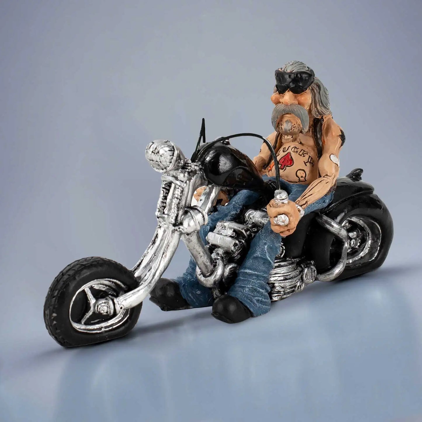 Funny Biker Resin Figurine - Modern Retro Motorcycle Rider Statue & Creative Desktop Ornament for Office, Garage & Men's Gift