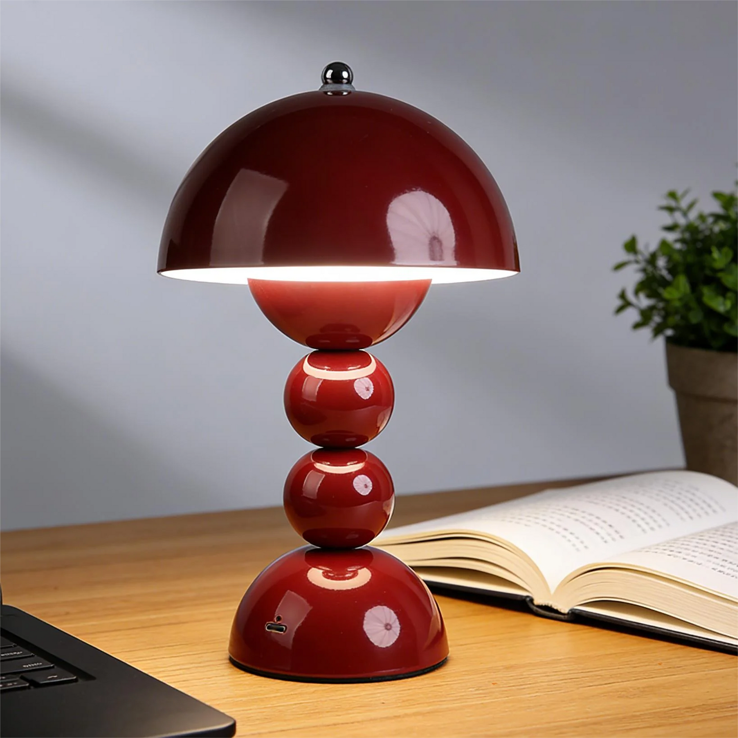 Nordic LED Table Lamp - Retro Mushroom Desk Light with 3-Color Stepless Dimming