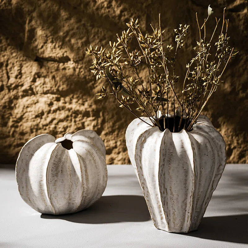 Capiron Ceramic Bud Vase - Modern Boho Ribbed Flower Pot