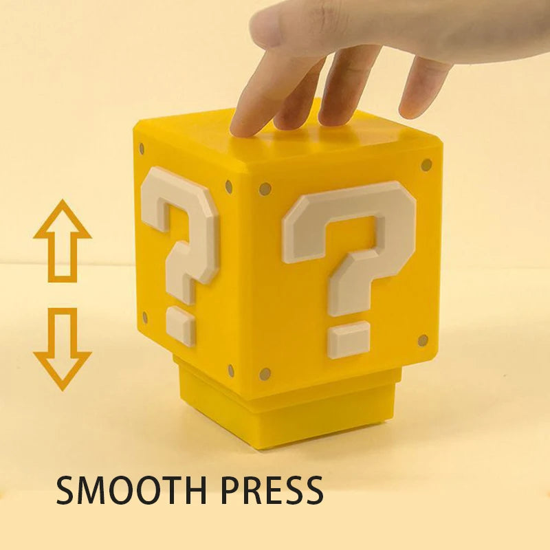 Question Mark Block Night Light - Interactive 3D LED Desk Lamp with Sound & USB Charging
