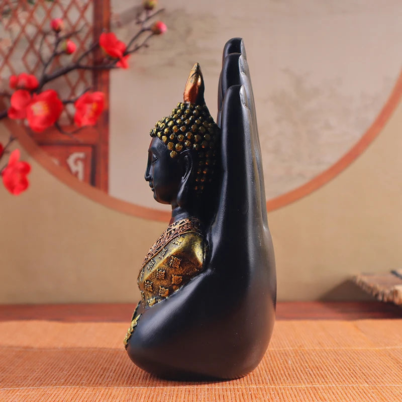 Hand of Buddha Statue - Spiritual Mudra Resin Figurine with Gold Detail