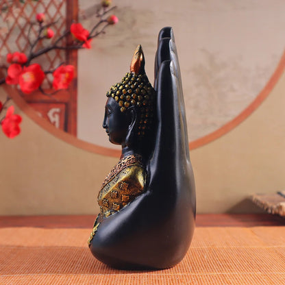 Hand of Buddha Statue - Spiritual Mudra Resin Figurine with Gold Detail