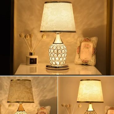 European-Style Crystal Table Lamp - Luxurious Decorative Bedside Light with Fabric Shade