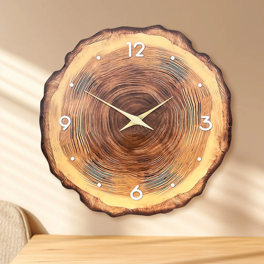 Rustic Log Section Wall Clock - Wooden Ring Veneer Silent Clock with Solid Wood Pointers