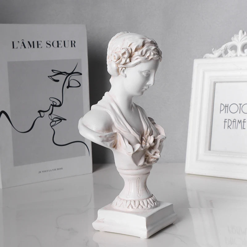 Greek Female Bust Statue - Classic White Resin Art Sculpture