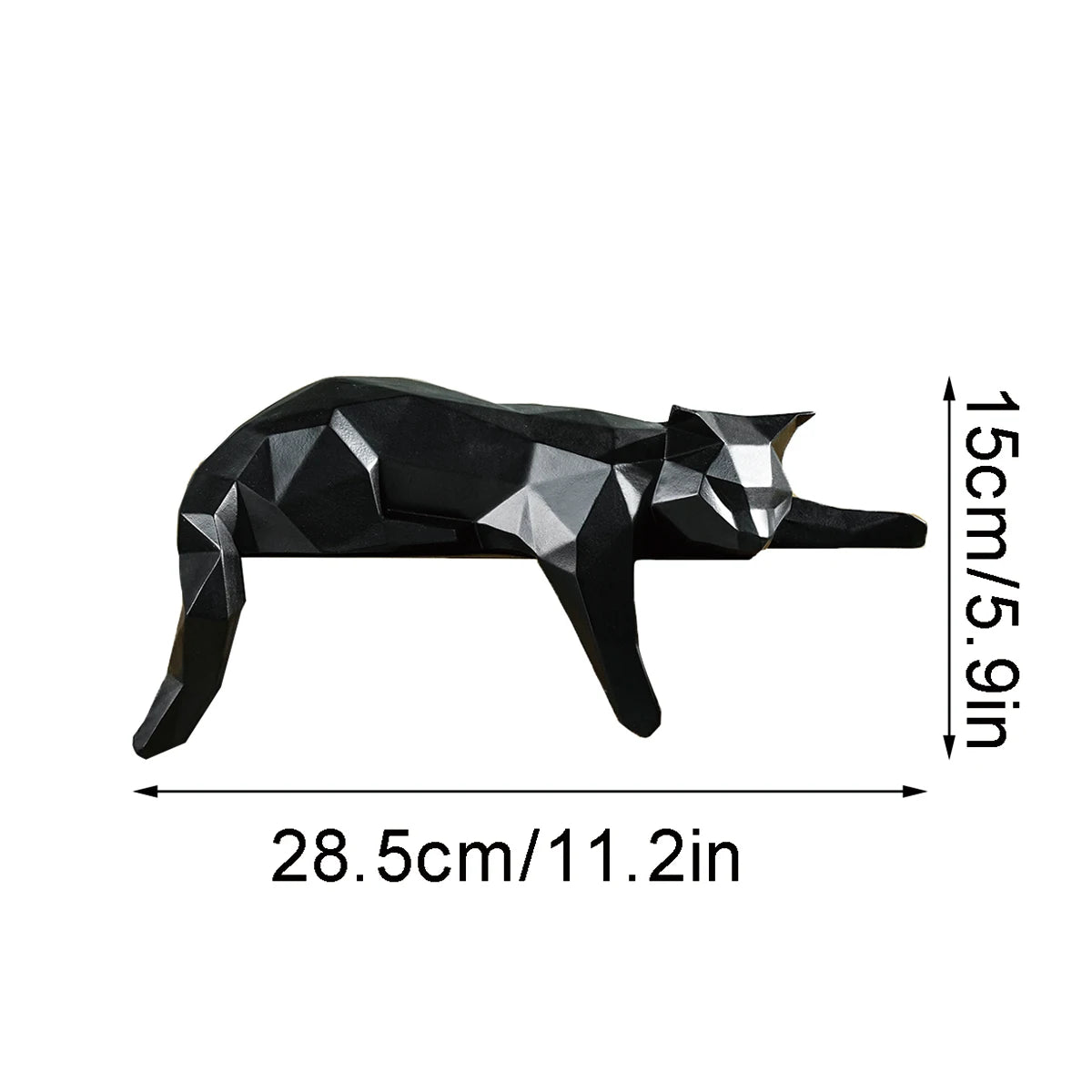 Geometric Lying Cat Sculpture - Modern Polygonal Resin Figurine for Desk & Shelf Decor
