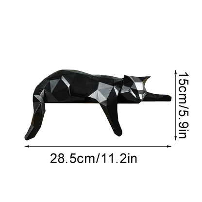 Geometric Lying Cat Sculpture - Modern Polygonal Resin Figurine for Desk & Shelf Decor