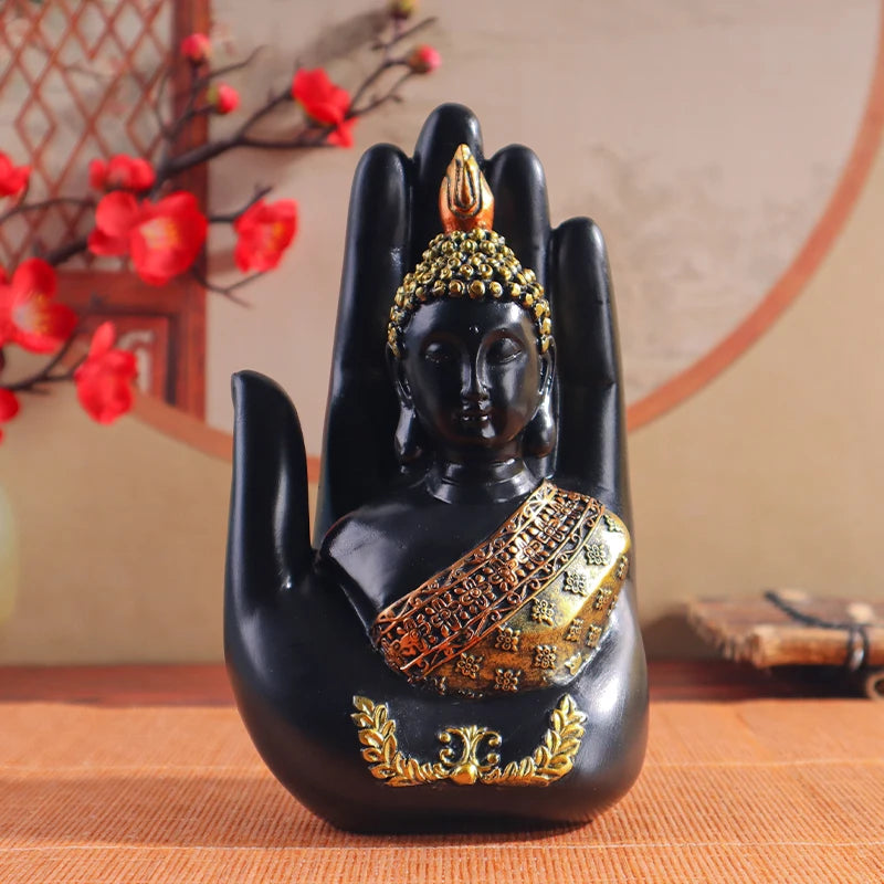 Hand of Buddha Statue - Spiritual Mudra Resin Figurine with Gold Detail