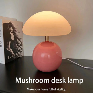 Nordic Macaron Mushroom Table Lamp - Creative Wooden Base Bedside Night Light for Bedroom & Study Room