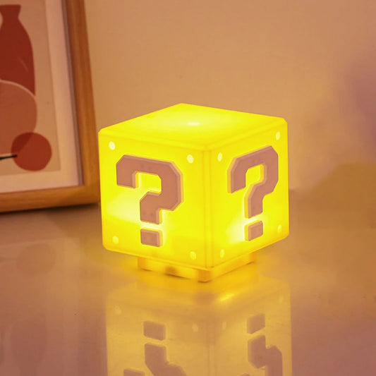 Question Mark Block Night Light - Interactive 3D LED Desk Lamp with Sound & USB Charging