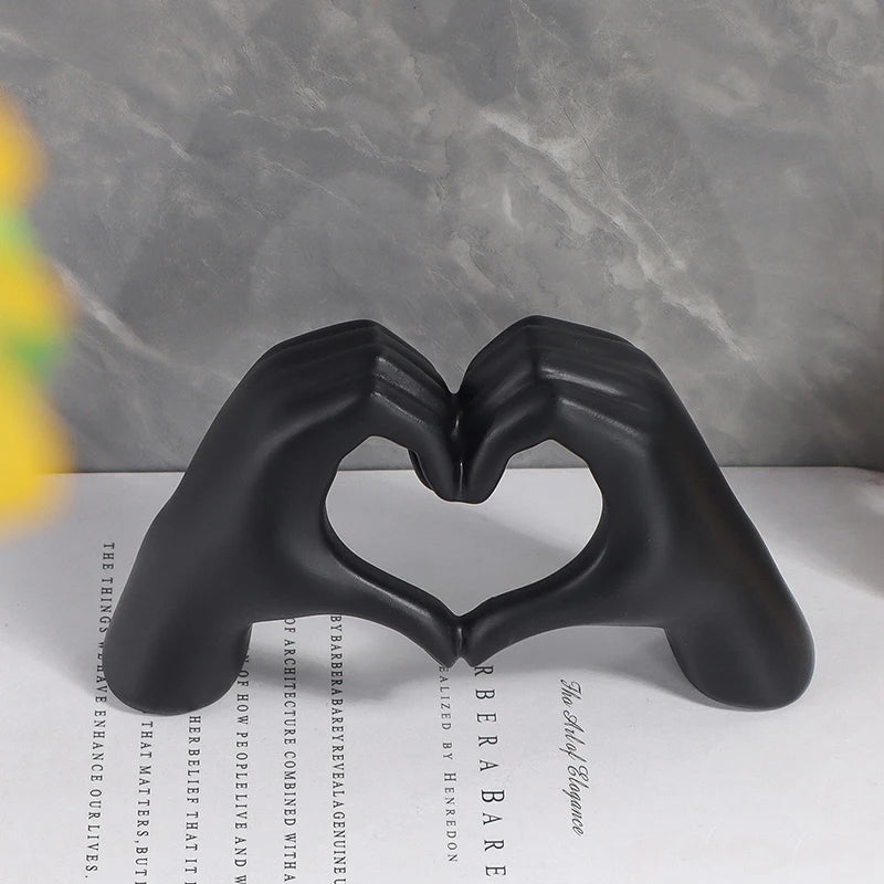 Heart Gesture Hand Sculpture - Modern Love Symbol Resin Statue for Romantic Home Decor