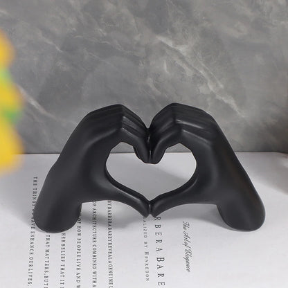 Heart Gesture Hand Sculpture - Modern Love Symbol Resin Statue for Romantic Home Decor
