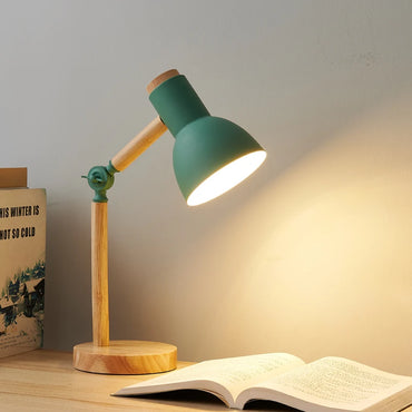Creative Nordic Table Lamp - Wooden Art LED Desk Light with Adjustable Head for Study & Bedroom