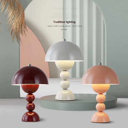 Nordic LED Table Lamp - Retro Mushroom Desk Light with 3-Color Stepless Dimming