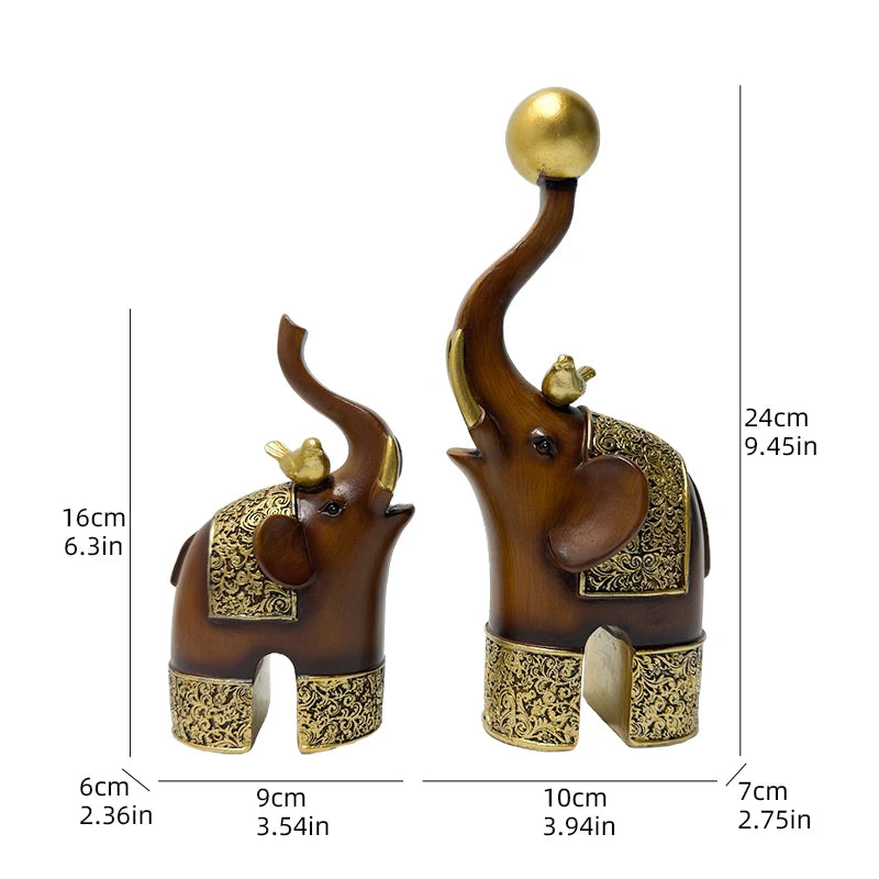 Golden Trunk Elephant Sculpture - Wood Grain Resin Decor