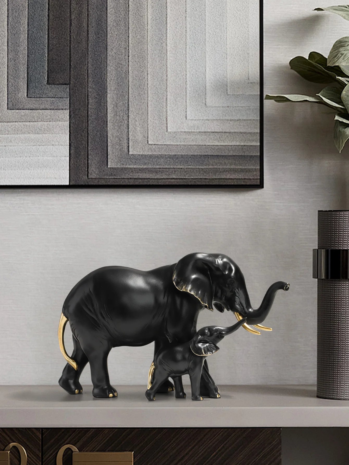 Mother & Child Elephant Sculpture - Modern Resin Family Decor