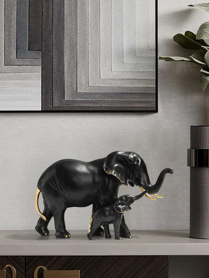Mother & Child Elephant Sculpture - Modern Resin Family Decor