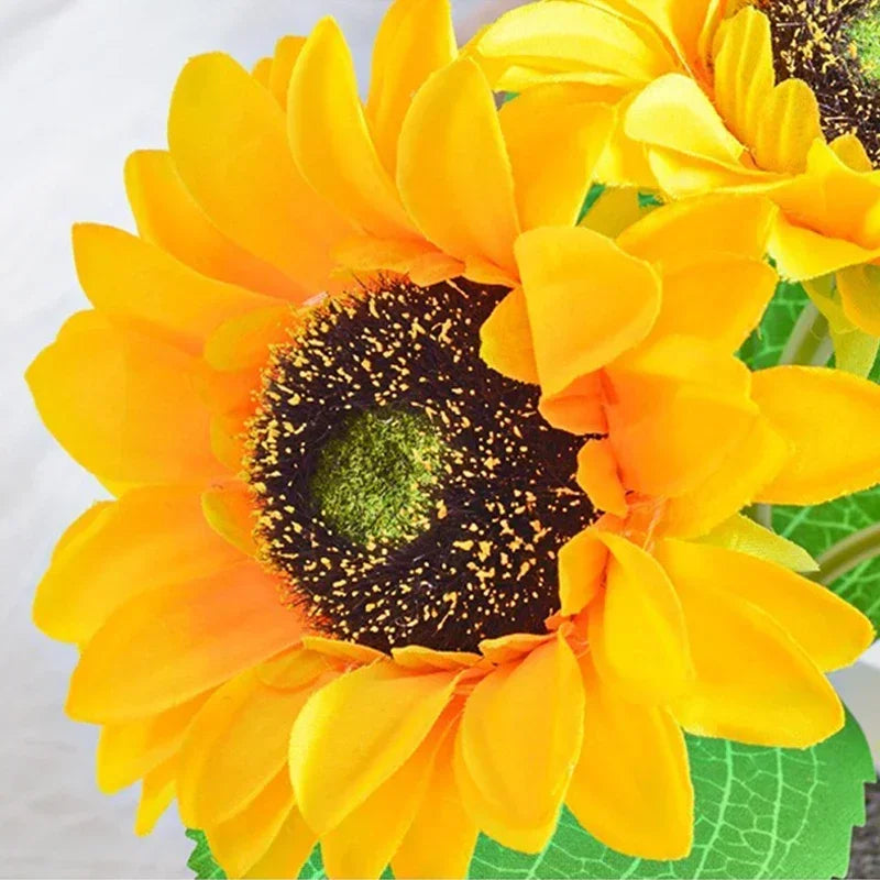 Sunflower LED Night Light - Artificial Silk Floral Pot Lamp with USB Charging