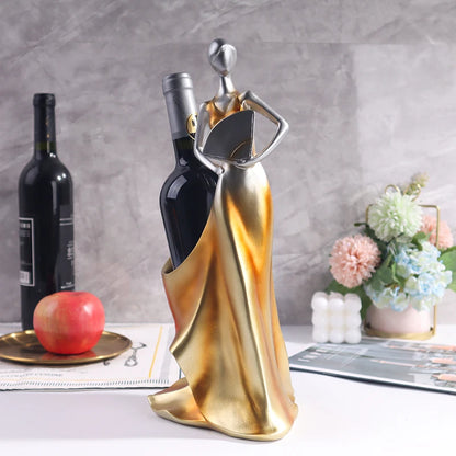 Lady in Gold Wine Holder - Elegant European Resin Sculpture