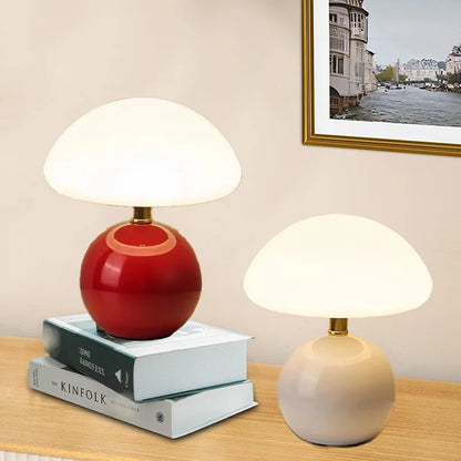 Nordic Macaron Mushroom Table Lamp - Creative Wooden Base Bedside Night Light for Bedroom & Study Room