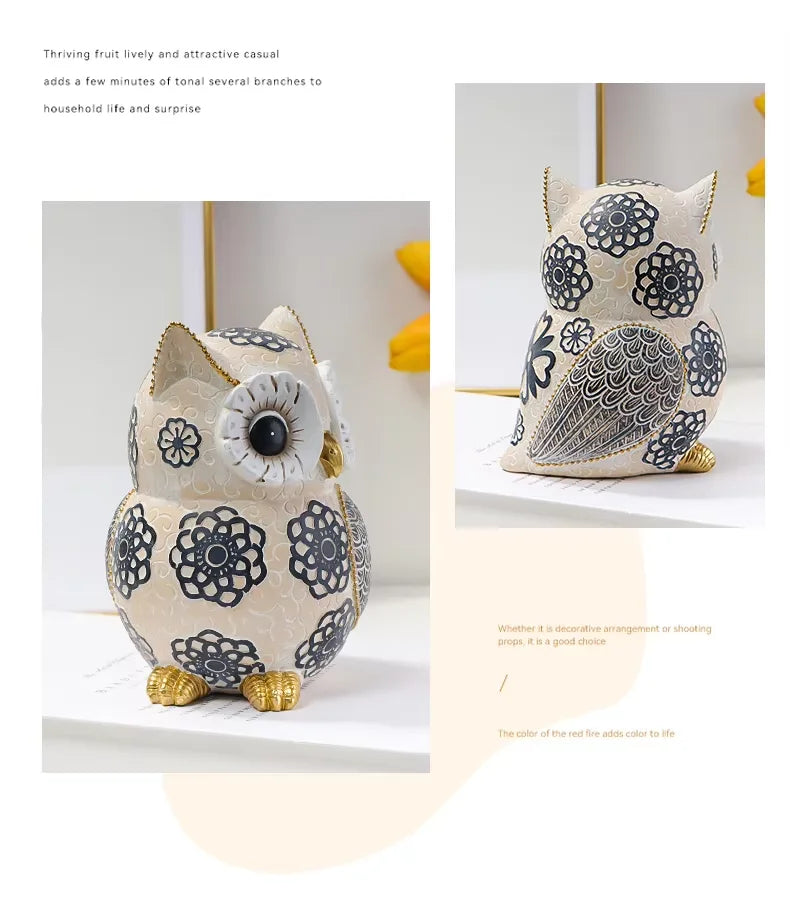 Whimsical Resin Owl Figurine - 15cm Intricate Floral Pattern Home & Shelf Decor