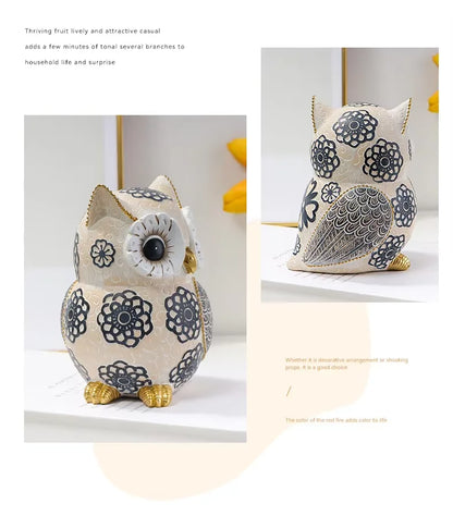 Whimsical Resin Owl Figurine - 15cm Intricate Floral Pattern Home & Shelf Decor
