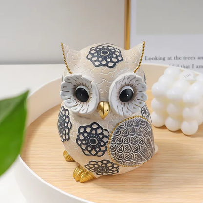 Whimsical Resin Owl Figurine - 15cm Intricate Floral Pattern Home & Shelf Decor