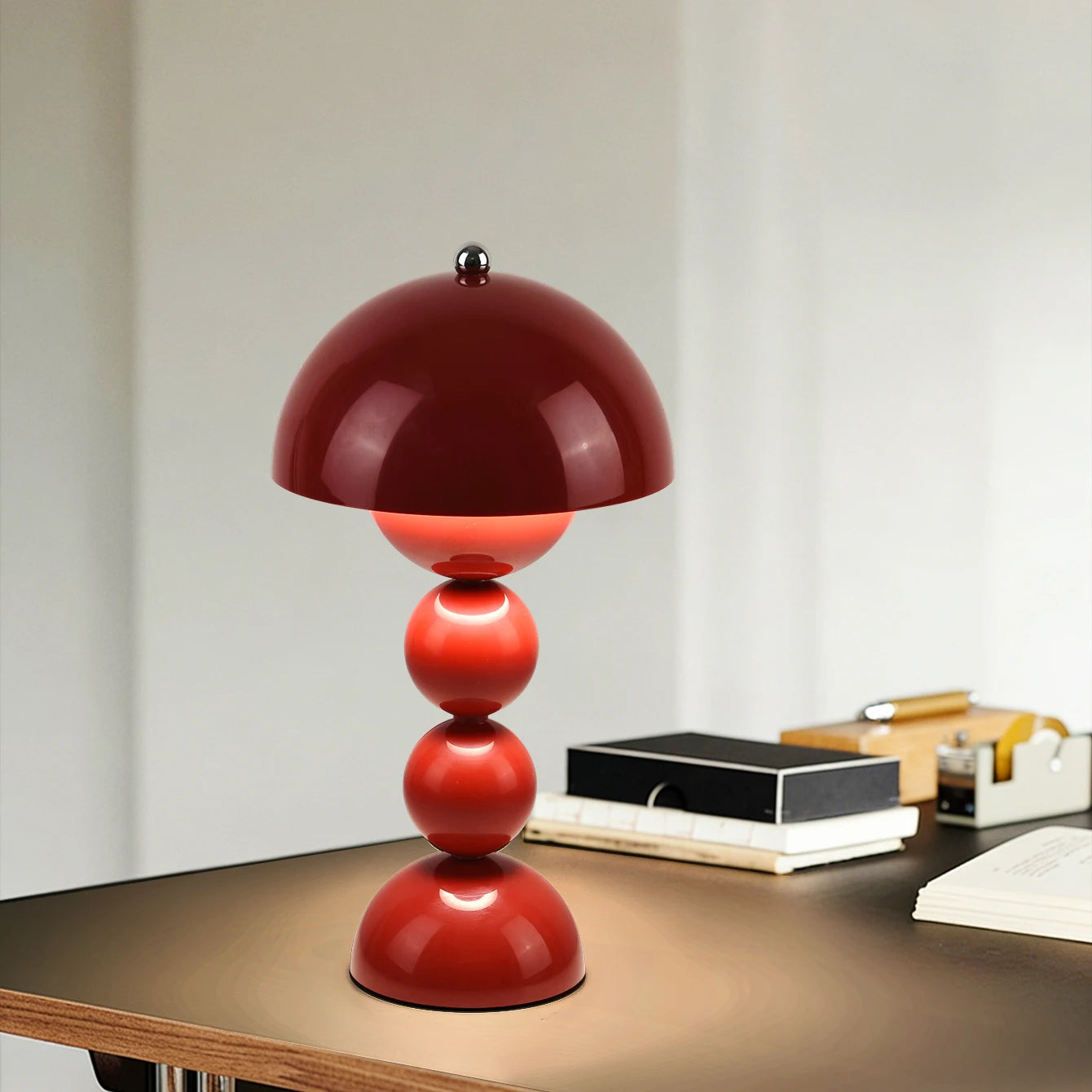 Nordic LED Table Lamp - Retro Mushroom Desk Light with 3-Color Stepless Dimming