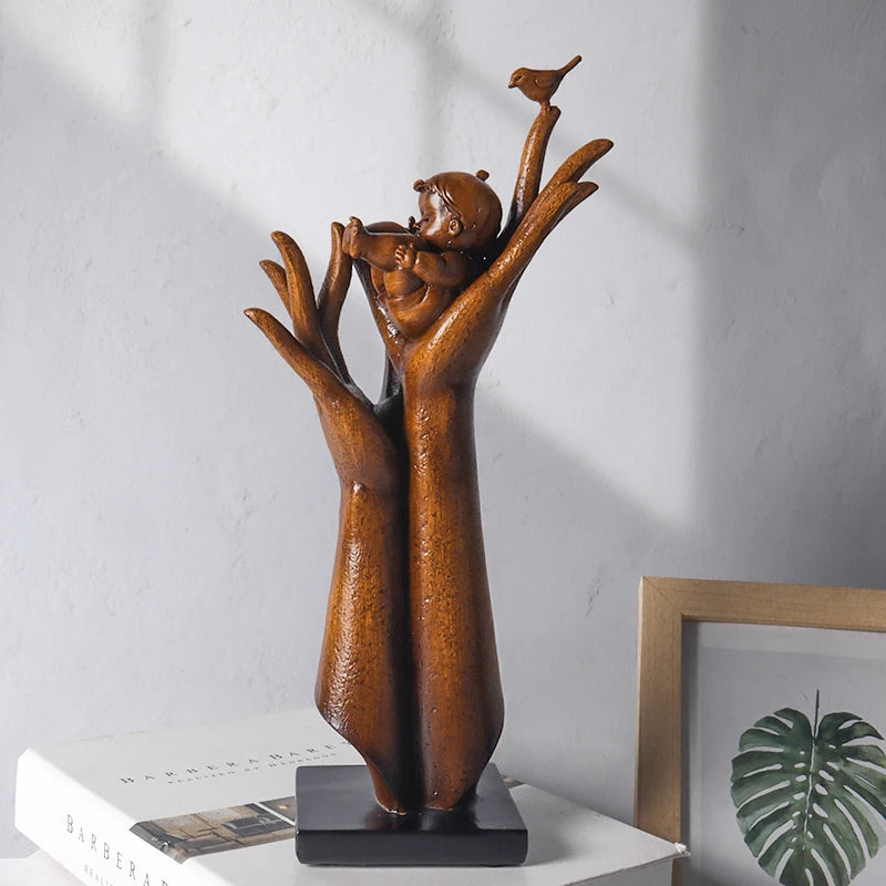 Aspiration Hands Sculpture - Wood Grain Finish Resin Art