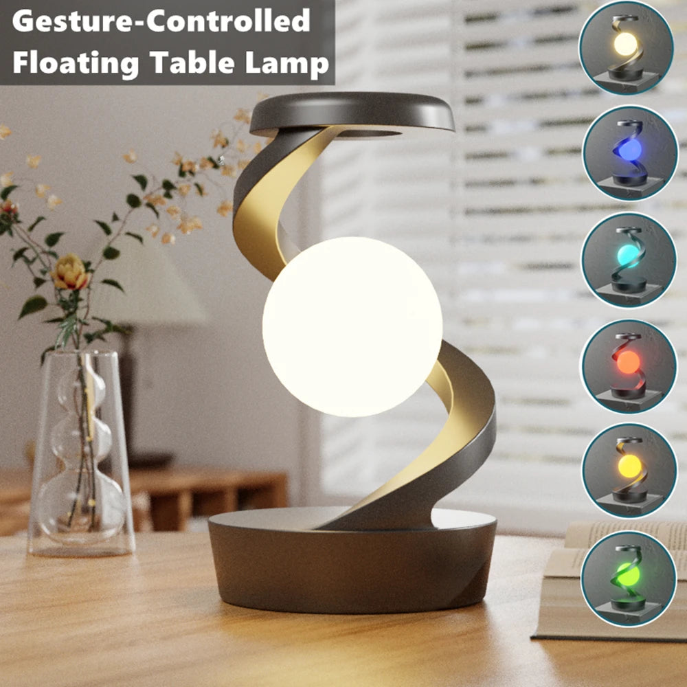 Gesture-Controlled Floating Table Lamp - RGB Night Light with 15W Wireless Charger