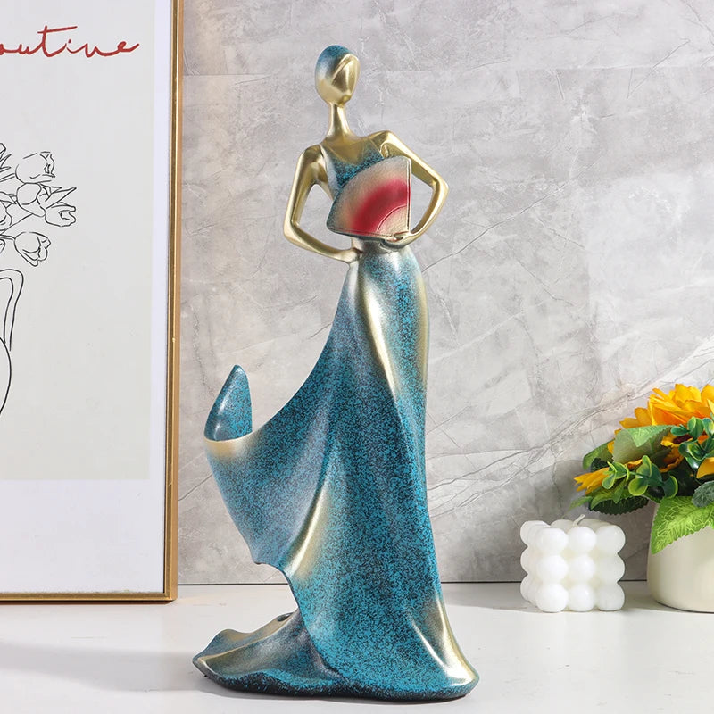 Lady in Gold Wine Holder - Elegant European Resin Sculpture