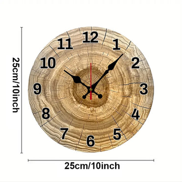 Tree Cross Section Wooden Wall Clock - Round Silent Retro Wood Pattern Clock for Living Room & Bedroom
