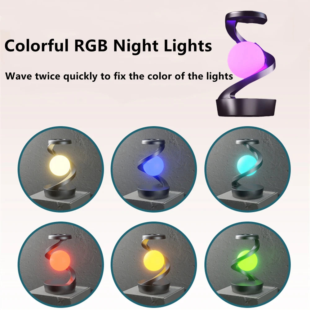 Gesture-Controlled Floating Table Lamp - RGB Night Light with 15W Wireless Charger