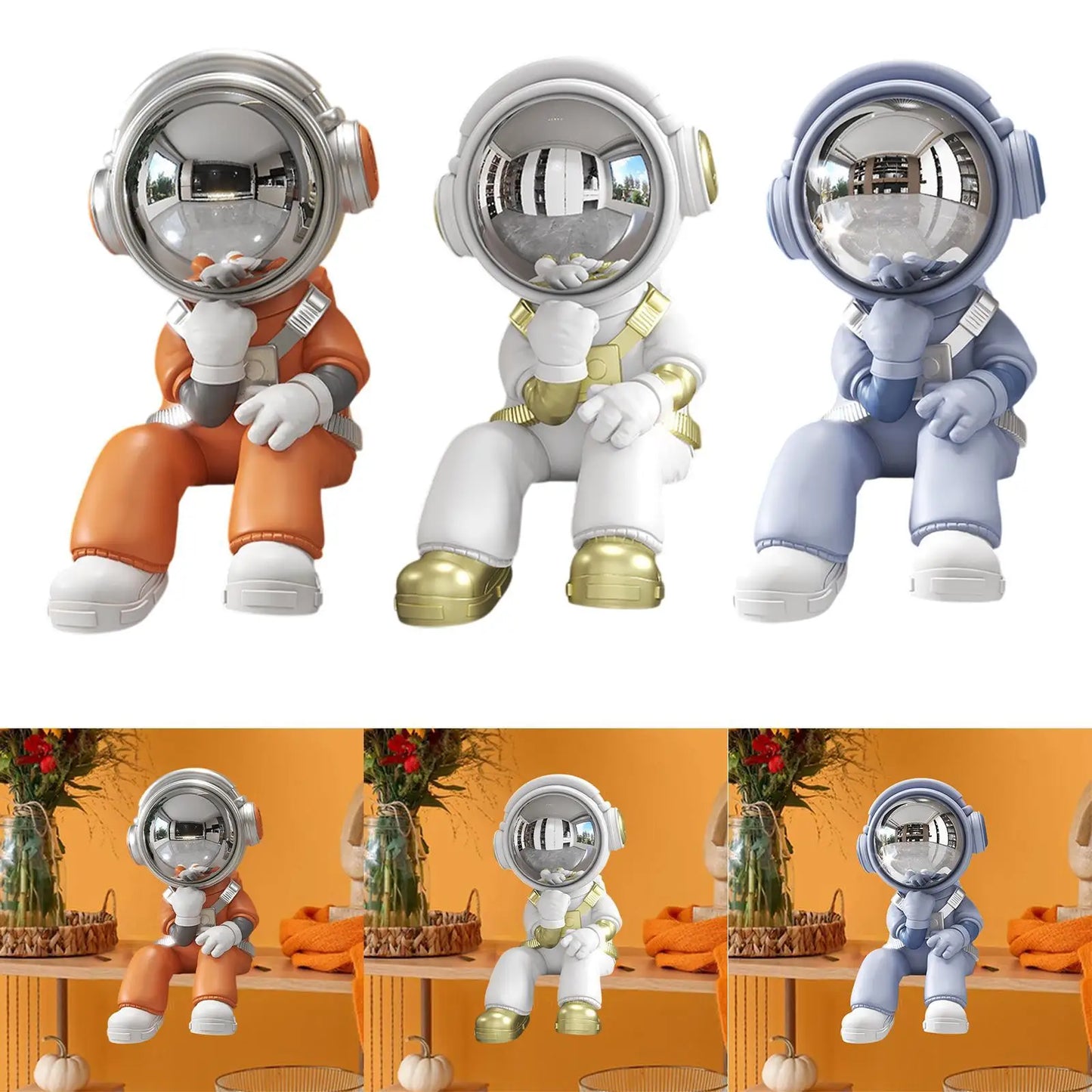 Miniature Resin Astronaut Sculpture - Modern Space Explorer Art for Desk & Office Decor