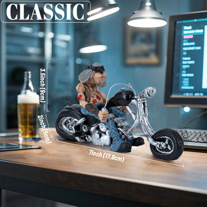 Funny Biker Resin Figurine - Modern Retro Motorcycle Rider Statue & Creative Desktop Ornament for Office, Garage & Men's Gift